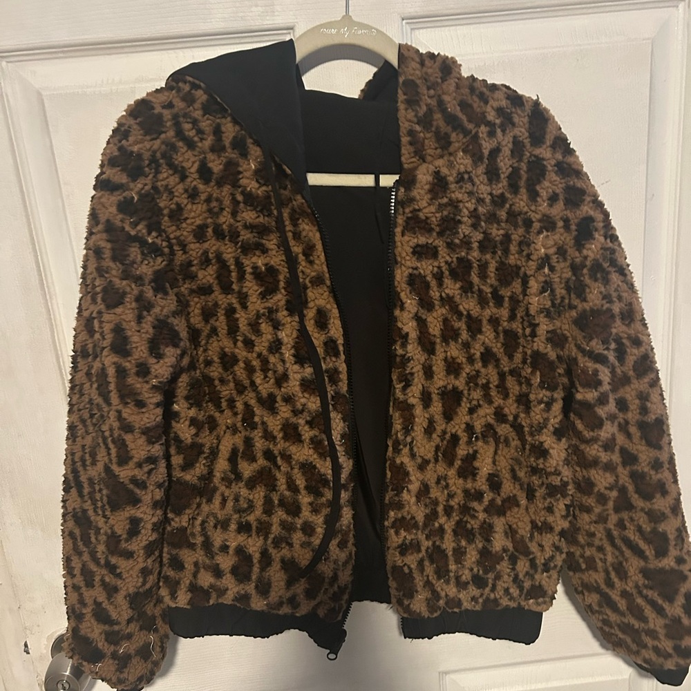 Leopard Print Faux Fur Jacket